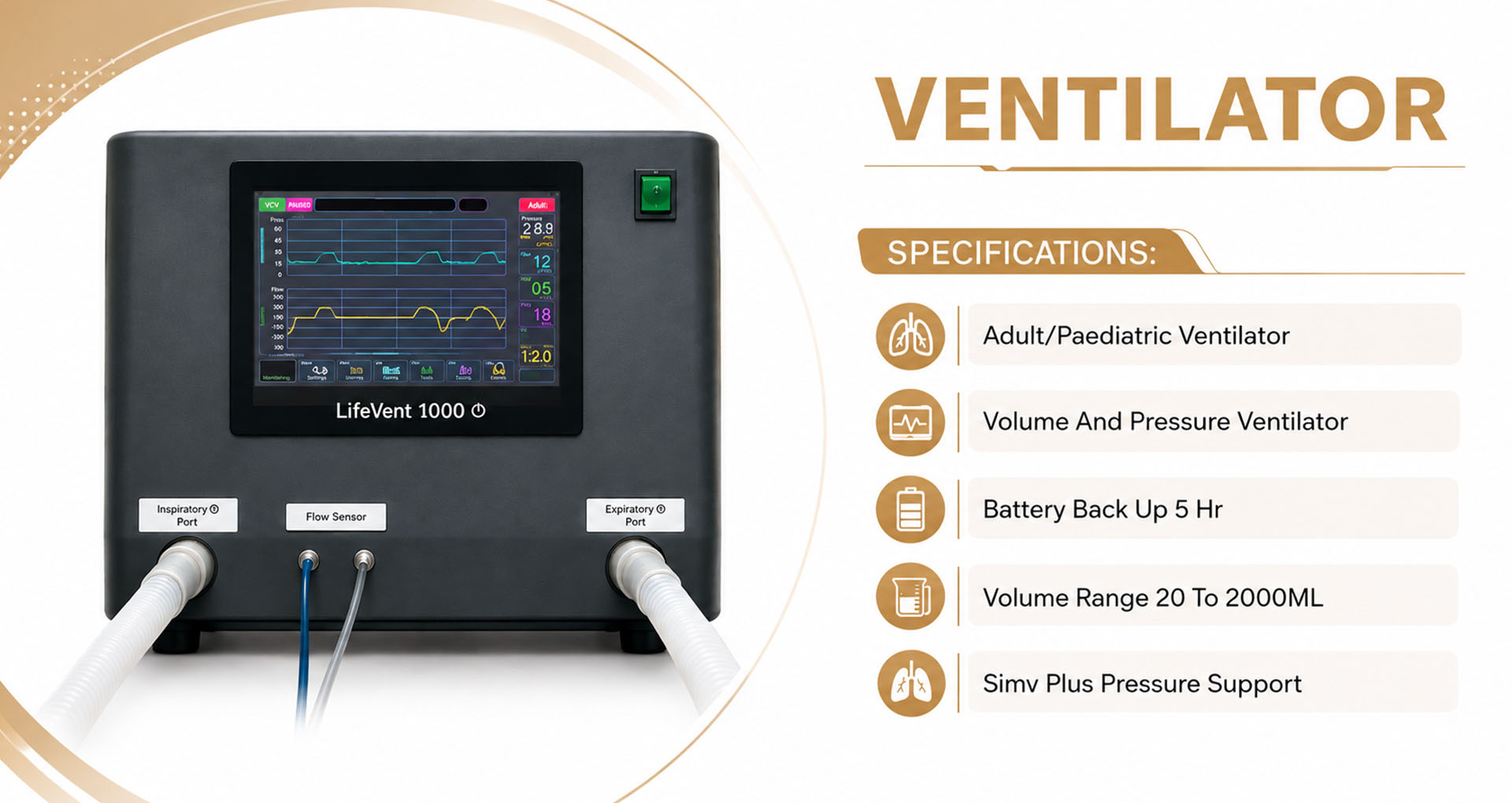Kiran LifeVent 1000-C fully featured ICU ventilator in India